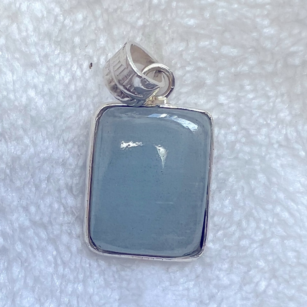 Sterling‎ silver aquamarine square pendant - Picture 2 of 4
